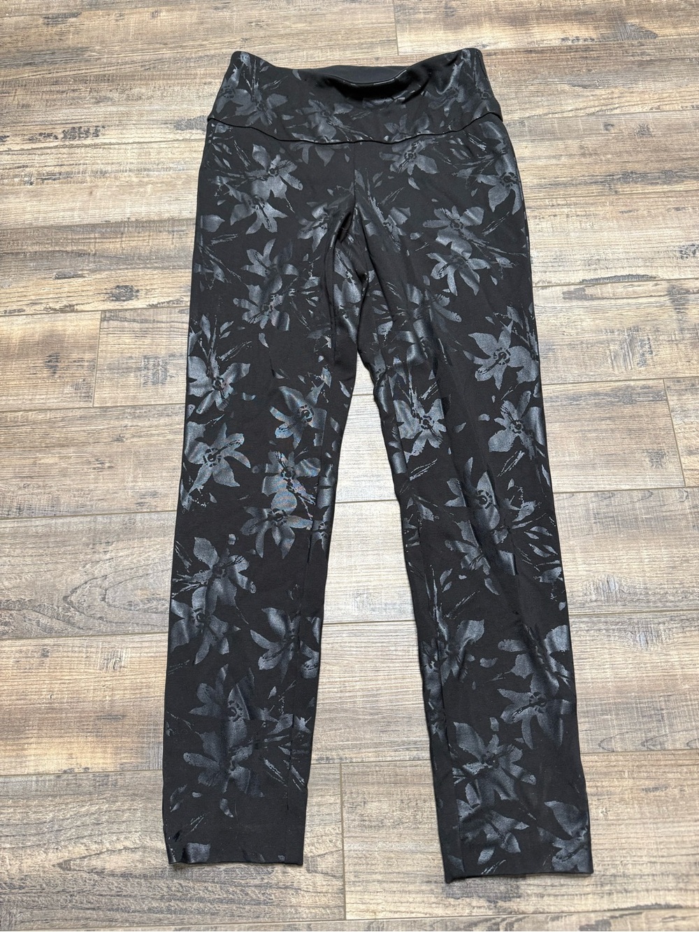 Soft Surroundings Twilight Floral Black Metallic Stretch Leggings Women's Small